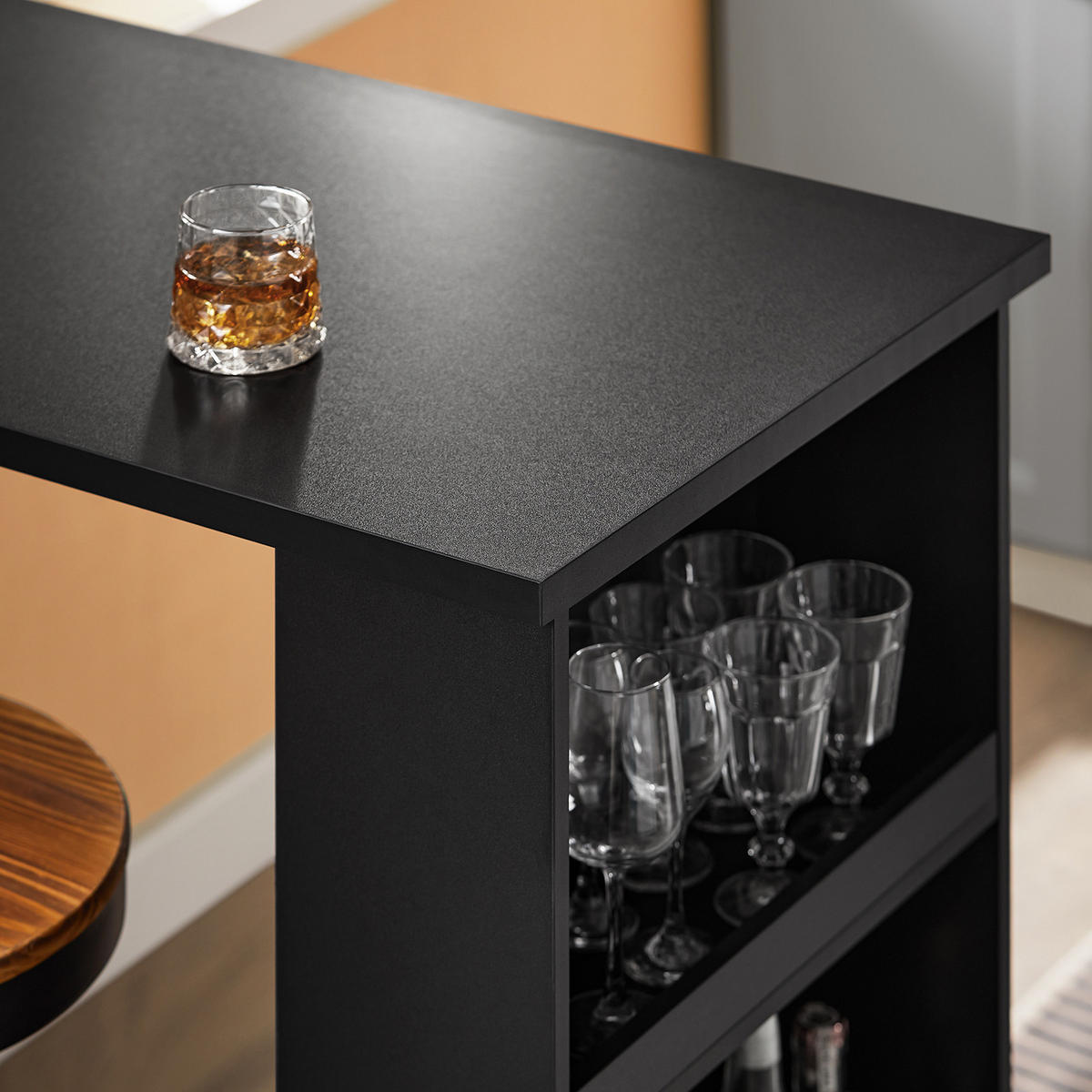 BARTISCH mit 3 Ablageflächen, Schwarz 112x106x57 cm - Schwarz, Holzwerkstoff (57/112/106cm) - SoBuy