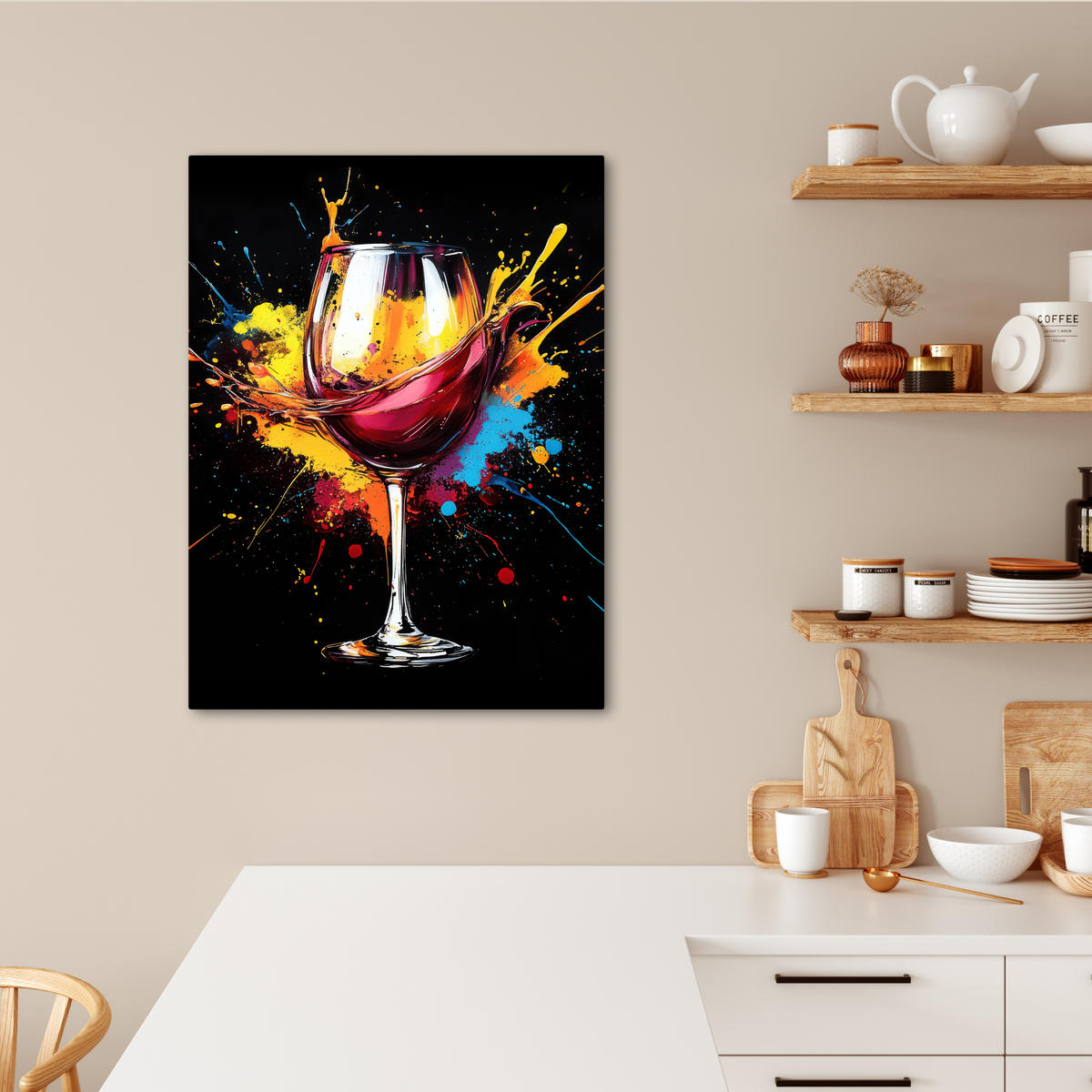 LEINWANDBILD Wein - Glas - Graffiti - Getränk - Rot - Farbe 60x80 cm - Weinrot, Textil (60/80cm) - MuchoWow