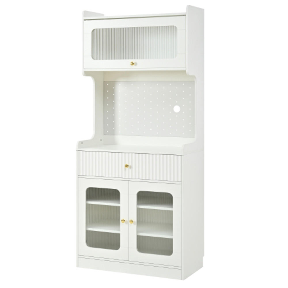 HIGHBOARD mit Riffelglas & LED weiß 80×40×180 cm aus MDF und Spanplatte - Weiß, Holzwerkstoff (80/180/40cm) - Luhomfu