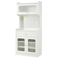 HIGHBOARD mit Riffelglas & LED weiß 80×40×180 cm aus MDF und Spanplatte - Weiß, Holzwerkstoff (80/180/40cm) - Luhomfu