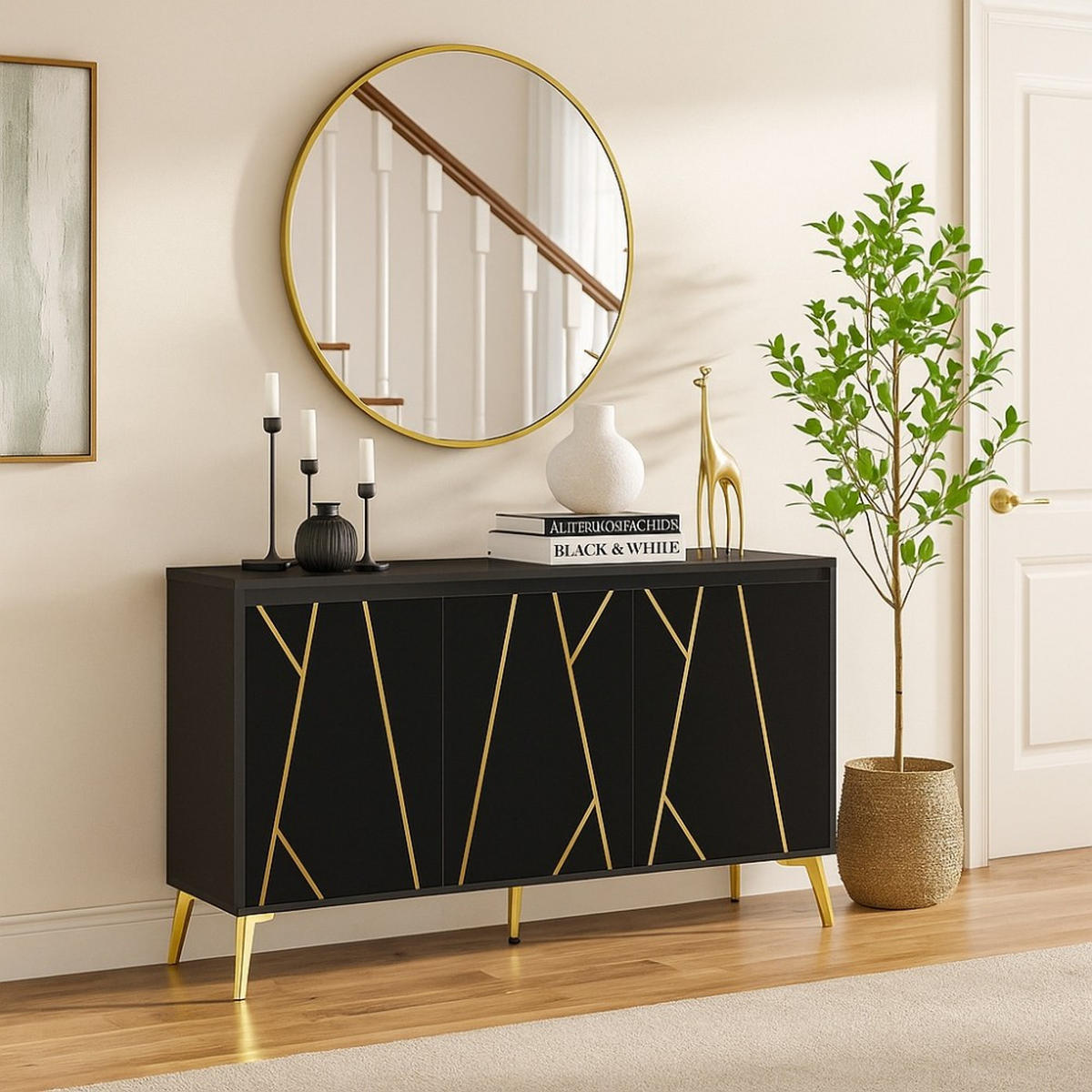 SIDEBOARD Schwarz Gold - Schwarz, Holzwerkstoff (140/80/40cm) - Urban Meuble