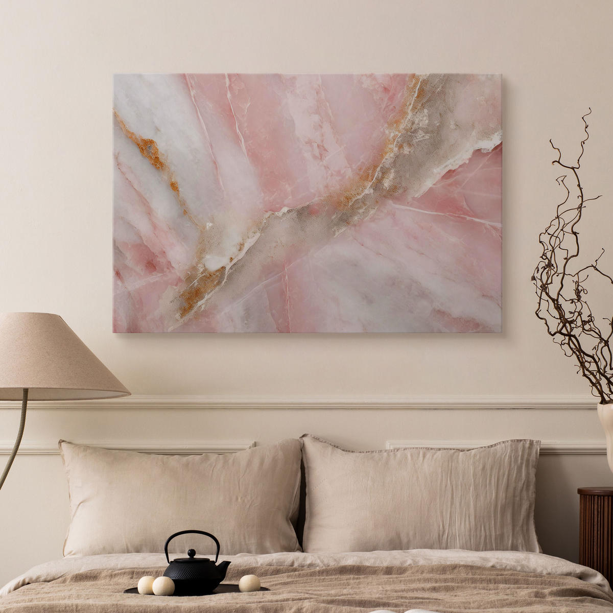 WANDBILD für Schlafzimmer MARMOR Moderne Muster 100/70 cm - Weiß/Rosa, Textil (100/70cm) - Muralo