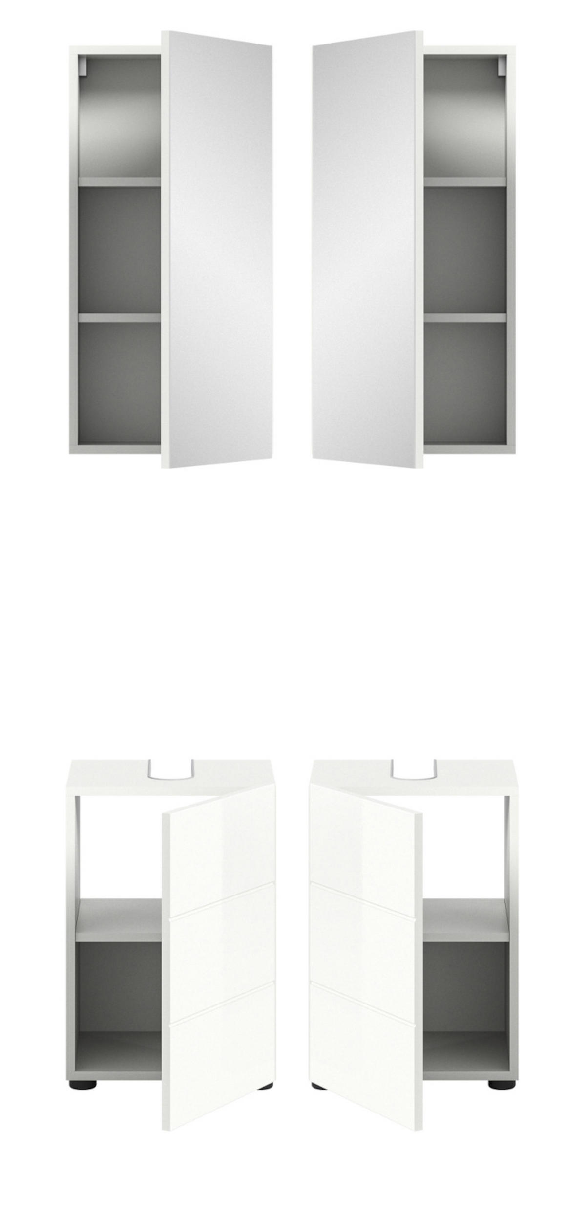 BADMÖBEL-SET 2-teilig weiß Hochglanz, Badkombination 38 x 190 cm - Weiß Hochglanz, Glas/Holzwerkstoff (38/190/34cm) - Inn.Furn