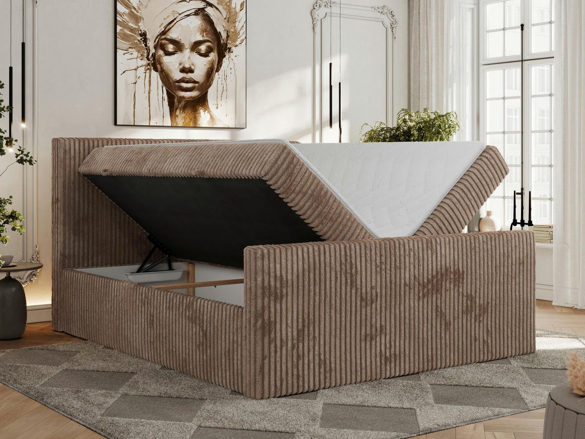 BOXBETT TILIANO DUO 140/200 - Braun Cord - H3 - Braun, Textil (140/200cm) - MKS