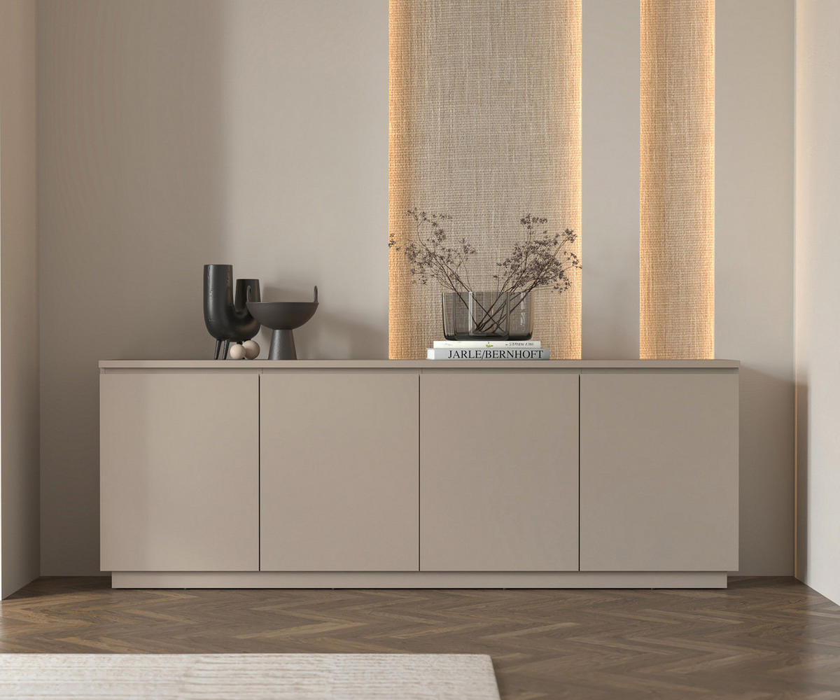 SIDEBOARD mit 4 Türen - Sandgrau - Braun, Holzwerkstoff (200/72/35cm) - home24