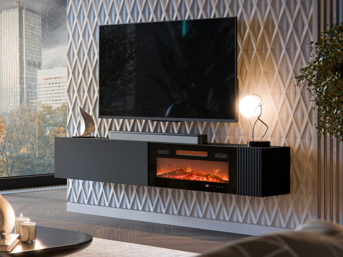 TV-LOWBOARD Capital 200 EF mit Kamin - Schwarz, Holzwerkstoff (200/38/30cm) - MIRJAN24