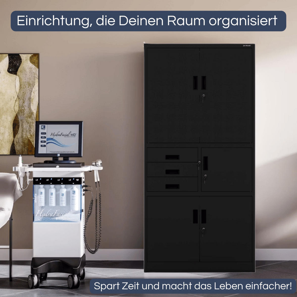 AKTENSCHRANK abschließbar GEDO mit Tresor 185x90x40cm Schwarz - Schwarz, Metall (90/185/40cm) - DELUKE