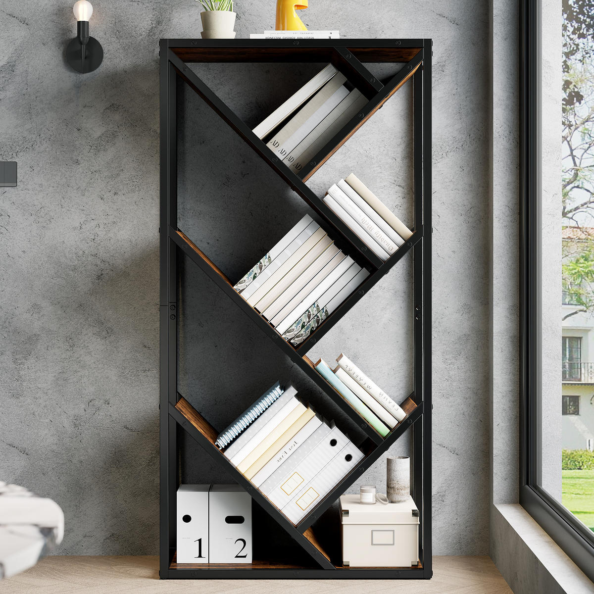 REGAL 80cm Baumdesign 8 Ebenen Eckregal Anti-Kipp modern - Braun, Holzwerkstoff (80/160/35cm) - FLIEKS