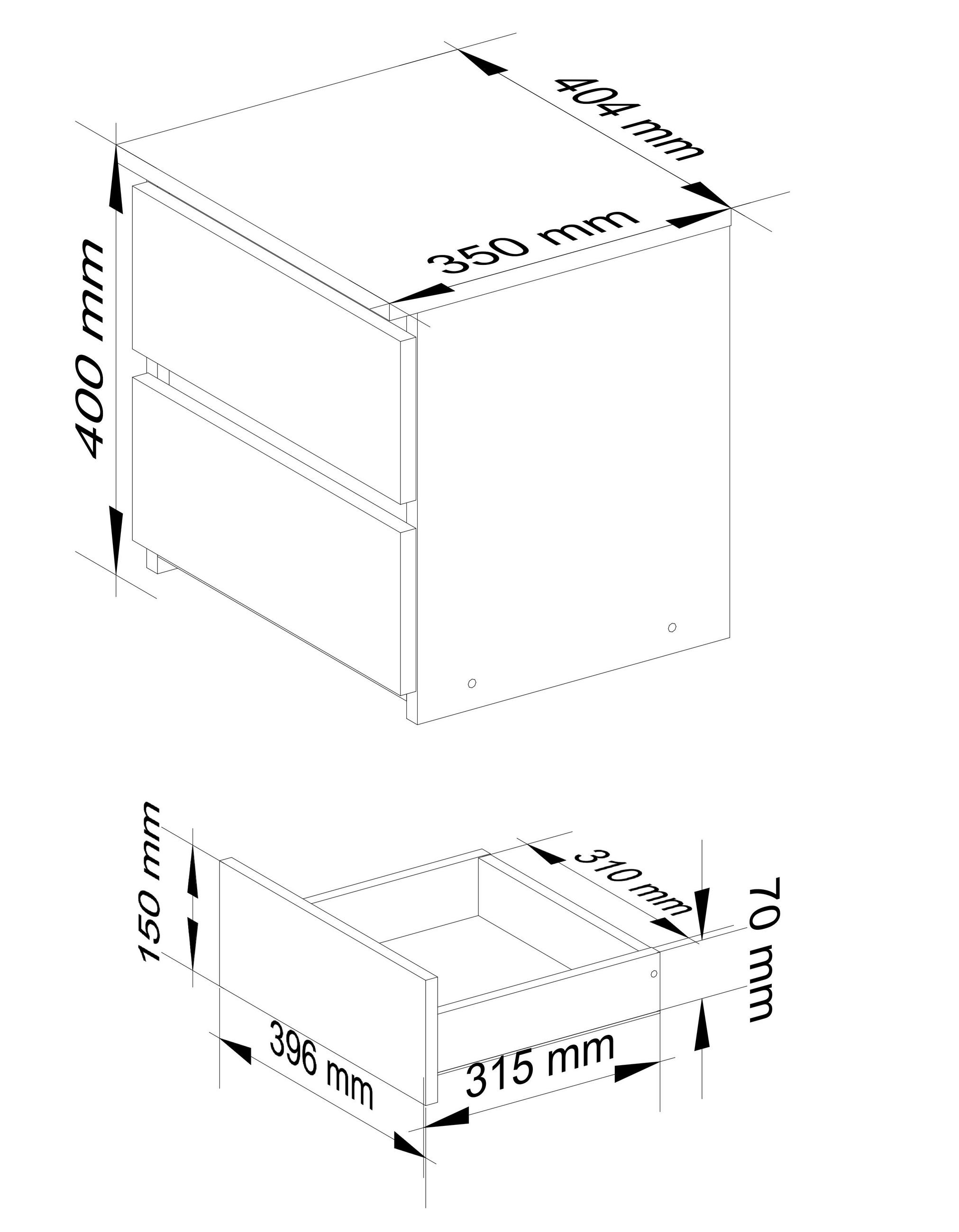 Thumbnail - Akord Nachtschrank, Eiche, Holzwerkstoff, Nachbildung, Holz Optik, 2 Schubladen, Rechteckig,Rechteckig, 40x40x35 cm, Sch...