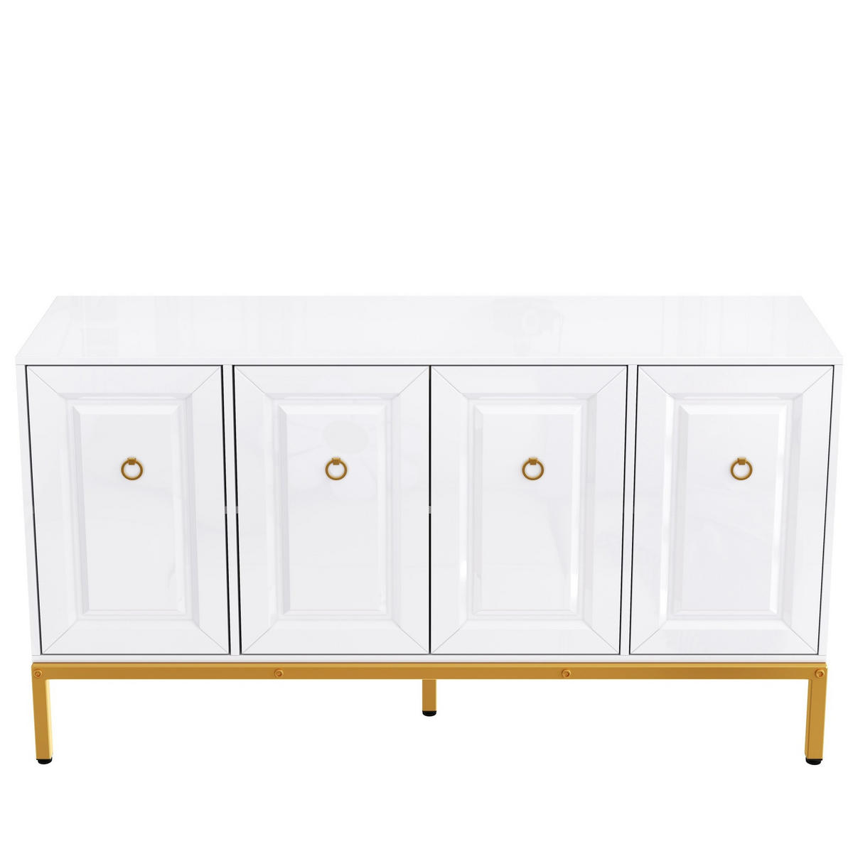 SIDEBOARD 140/40/80 cm in Weiß Hochglanz mit 4 Türen & goldfarbenen Metallbeinen - Weiß, Holzwerkstoff (140/80/40cm) - BEAOK