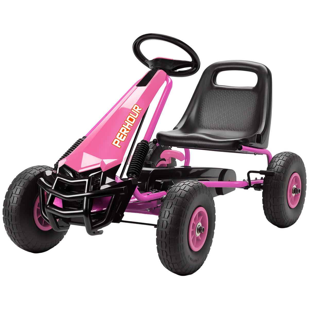 PEDAL-GOKART DE-06265 mit höhenverstellbarem Sitz, Bremse und Kupplung Rosa - Pink, Kunststoff/Metall (110/61/62cm) - ComfortXL