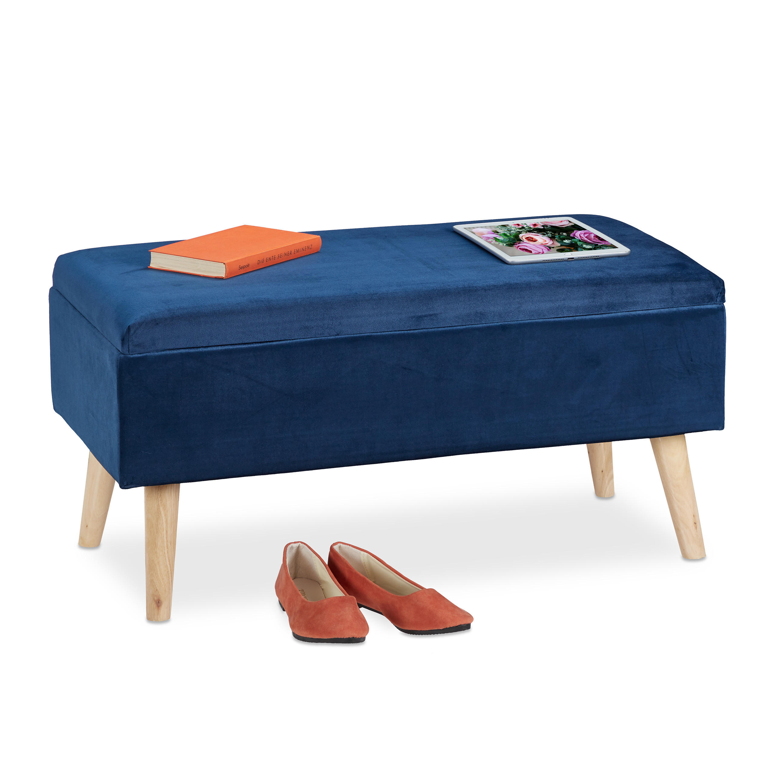 SITZBANK - Dunkelblau, Holz/Holzwerkstoff (80/41/40cm) - Relaxdays