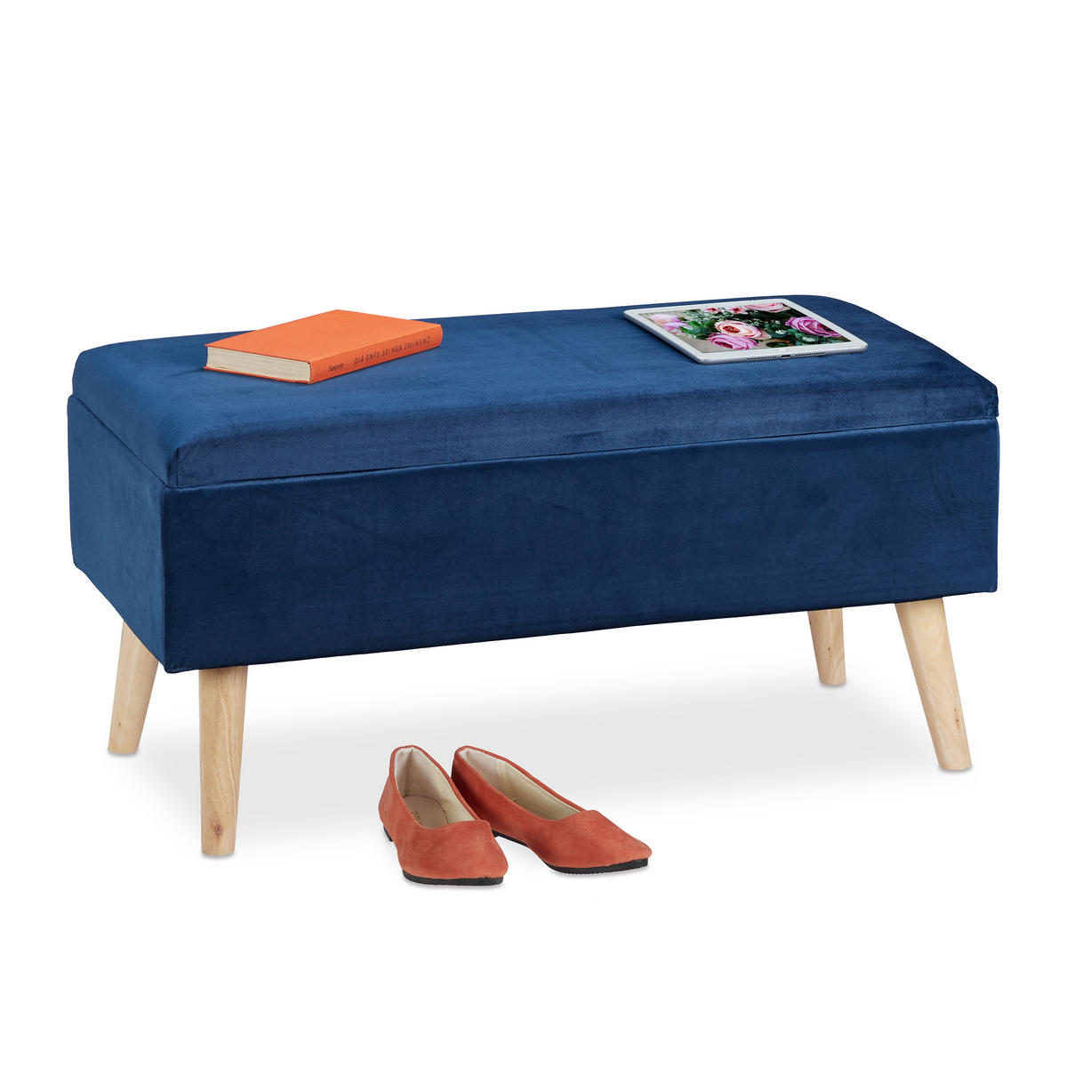 SITZBANK - Dunkelblau, Holz/Holzwerkstoff (80/41/40cm) - Relaxdays