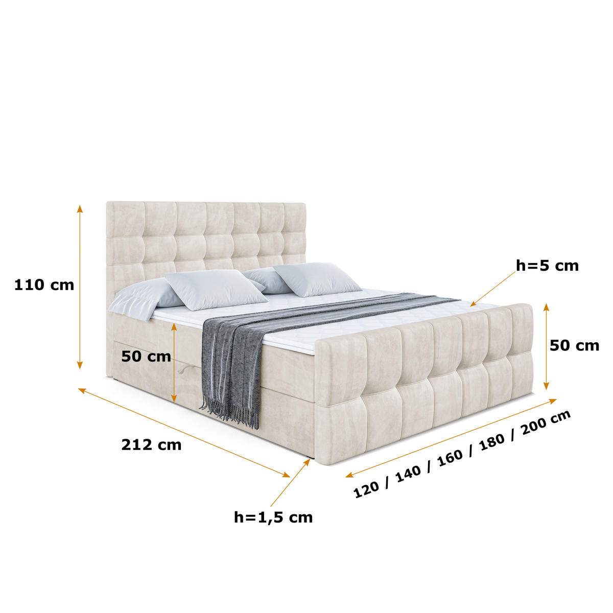 BOXBETT BERO-Z - 180 x 200 - H4 - Ecru - Beige, Holzwerkstoff (180/200cm) - ALTDECOR