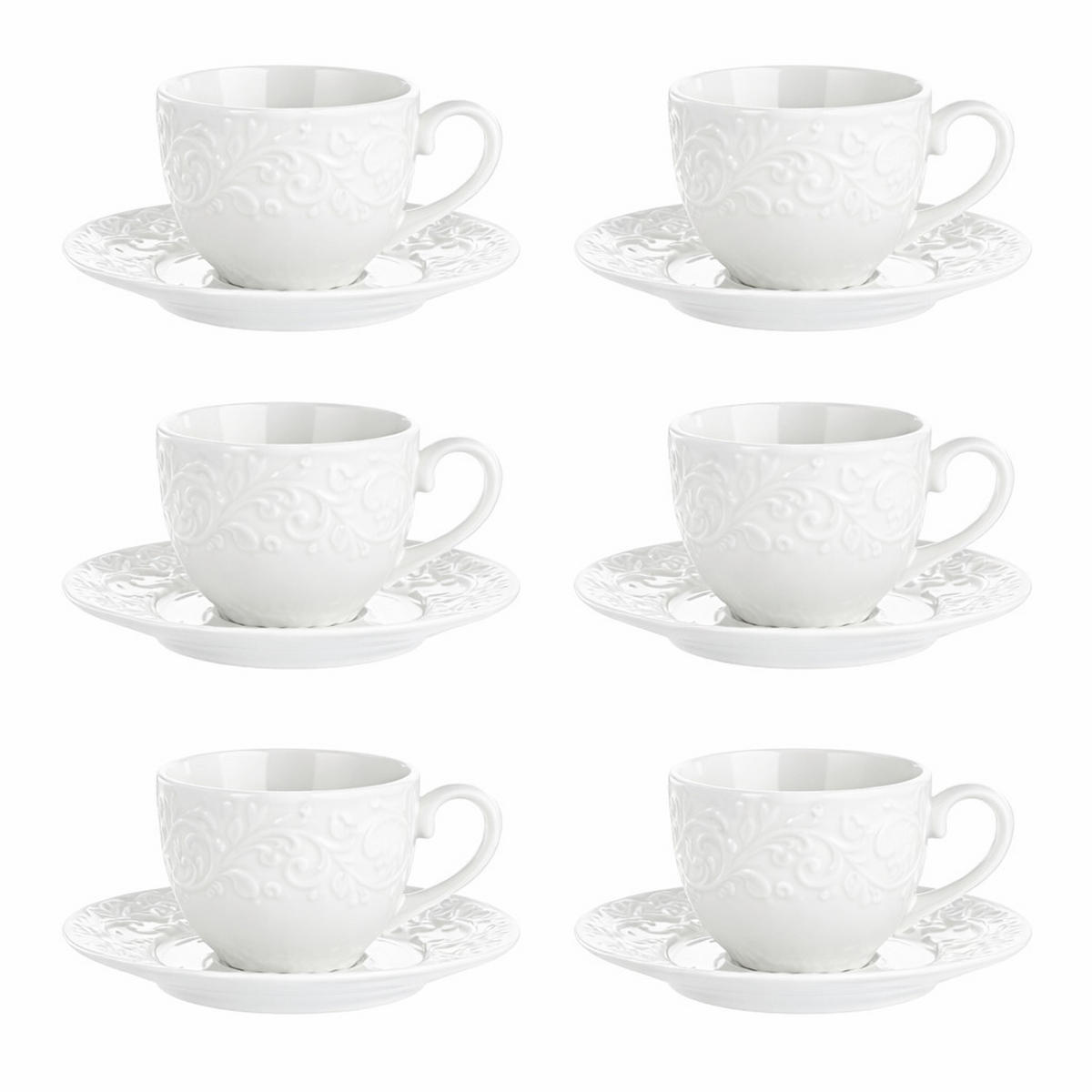 KAFFEETASSEN Set 6 Stück mit Untertasse Sognante - Weiß, Keramik (15/5.5/33.5cm)