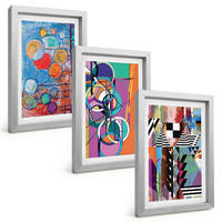 BILDER SET 3er Set - 20x30 cm Silberner Rahmen - Bunte abstrakte Kreise Geometrie - Silberfarben, Kunststoff (20/30cm) - TULUP