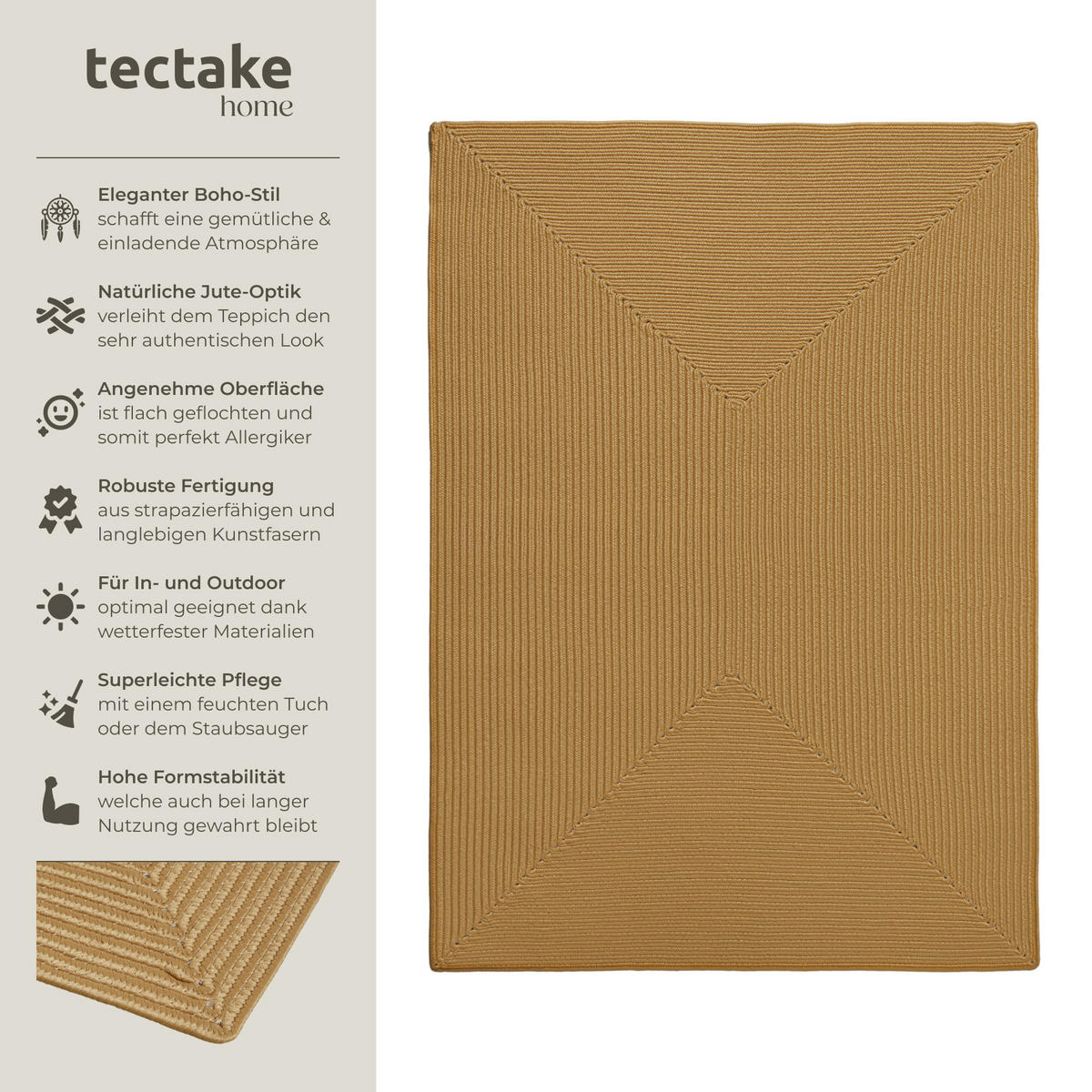 GEFLOCHTENER-TEPPICH Raya,strapazierfähig und pflegeleicht,braun - Braun, Textil (120/170cm) - tectake