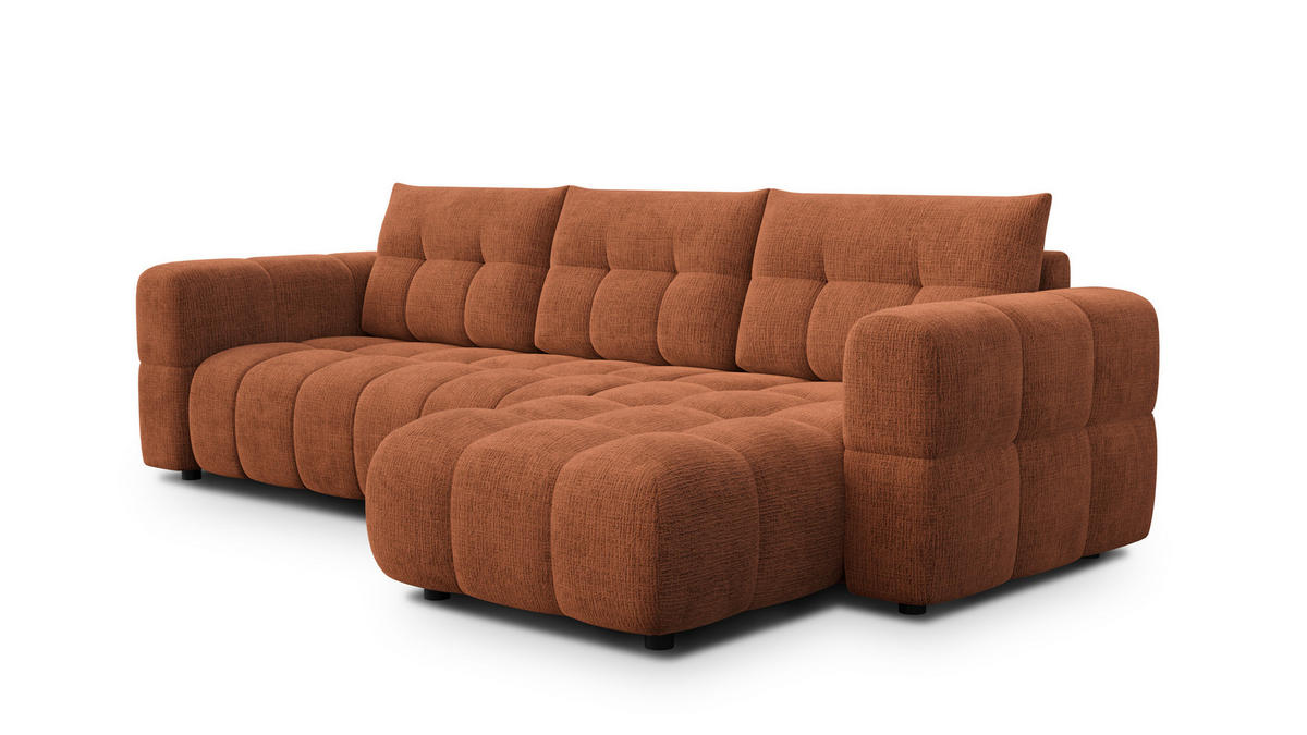 ECKSOFA CLOUDI 4-Sitzer rechts, rostrot - Schwarz/Orange, Holz/Textil (294/160cm) - Courtois Laville