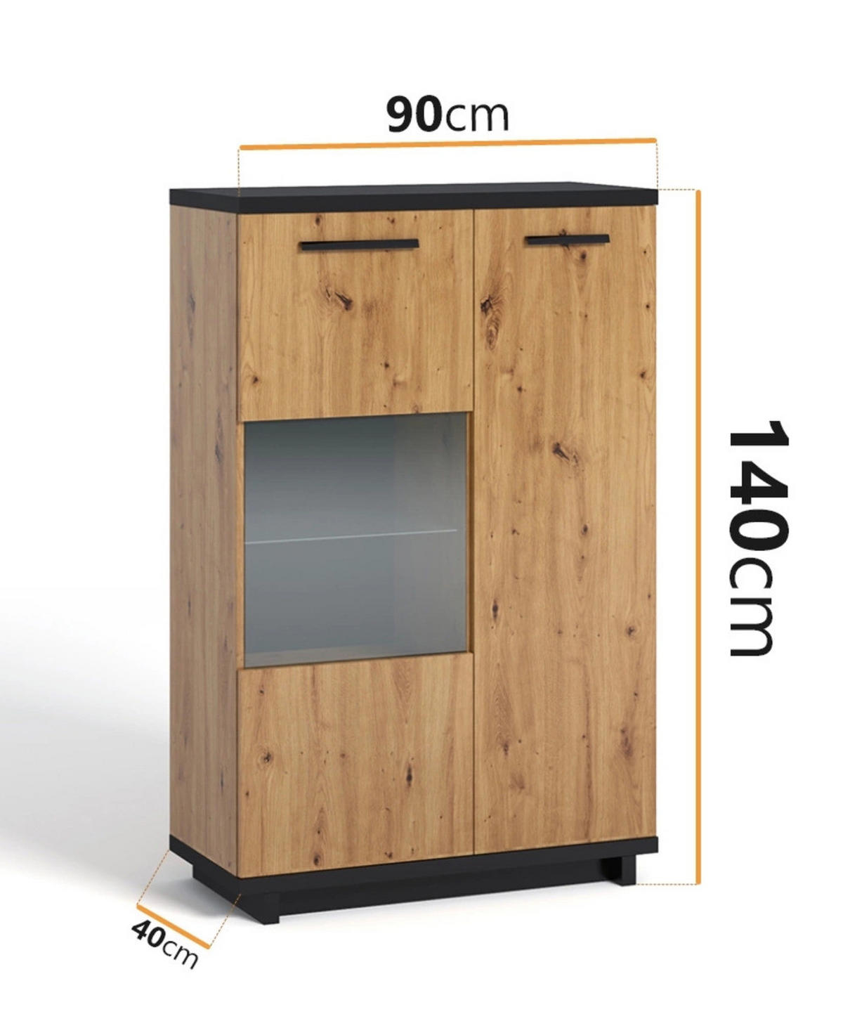 STANDVITRINE Zonda 90/140/40 2-türig - Schwarz/Eiche Artisan, Holzwerkstoff/Kunststoff (90/140/40cm) - Ravio