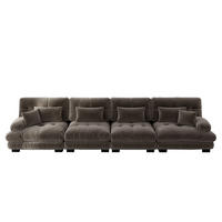 SOFA modular 4-Sitzer Chenille Brown - Dunkelgrau, Kunststoff (77/81/406cm) - Meubliv