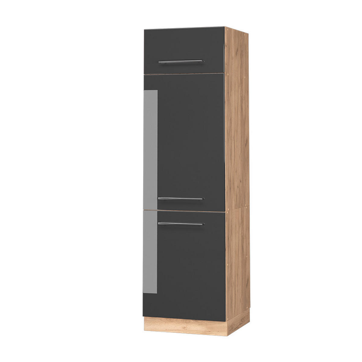 KÜCHENSCHRANK Fame-Line Anthrazit Hochglanz 60 cm - Honigeiche/Schwarz Hochglanz, Holzwerkstoff (60/206.8/58.1cm) - Vicco