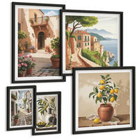 BILDER SET 5er Set - 50x50 cm & 20x30 cm & 40x60 cm Schwarzer Rahmen - Zitronenblumen im Topf, Straßen - Schwarz, Kunststoff (40/60cm) - TULUP