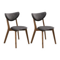 STUHL 2er-Set - Strukturstoff & natürliches dunkles Kautschukholz - Anthrazit - LISETTE - Anthrazit, Holz (50/79/47cm) - Vente-Unique