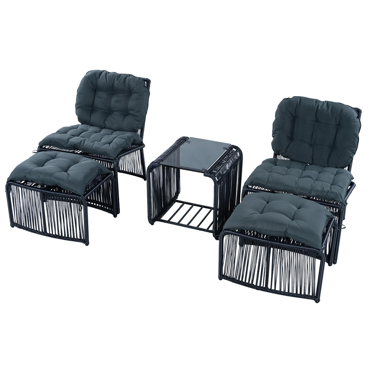 LOUNGESET Rattan Schwarz/Grau 5-tlg. - Grau, Metall - ComfortXL