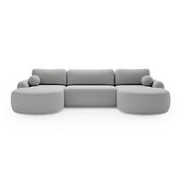 WOHNLANDSCHAFT DION-U Boucle HELLGRAU mit Schlaffunktion - Hellgrau, Textil (377/92/177cm) - Luxkor24
