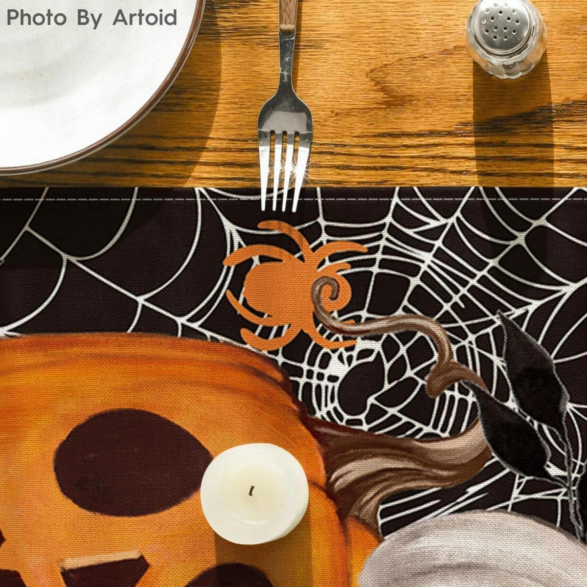 TISCHLÄUFER Halloween Kürbisse Spinnennetz 40 x 240 cm - Multicolor, Textil (240/40/1.5cm)