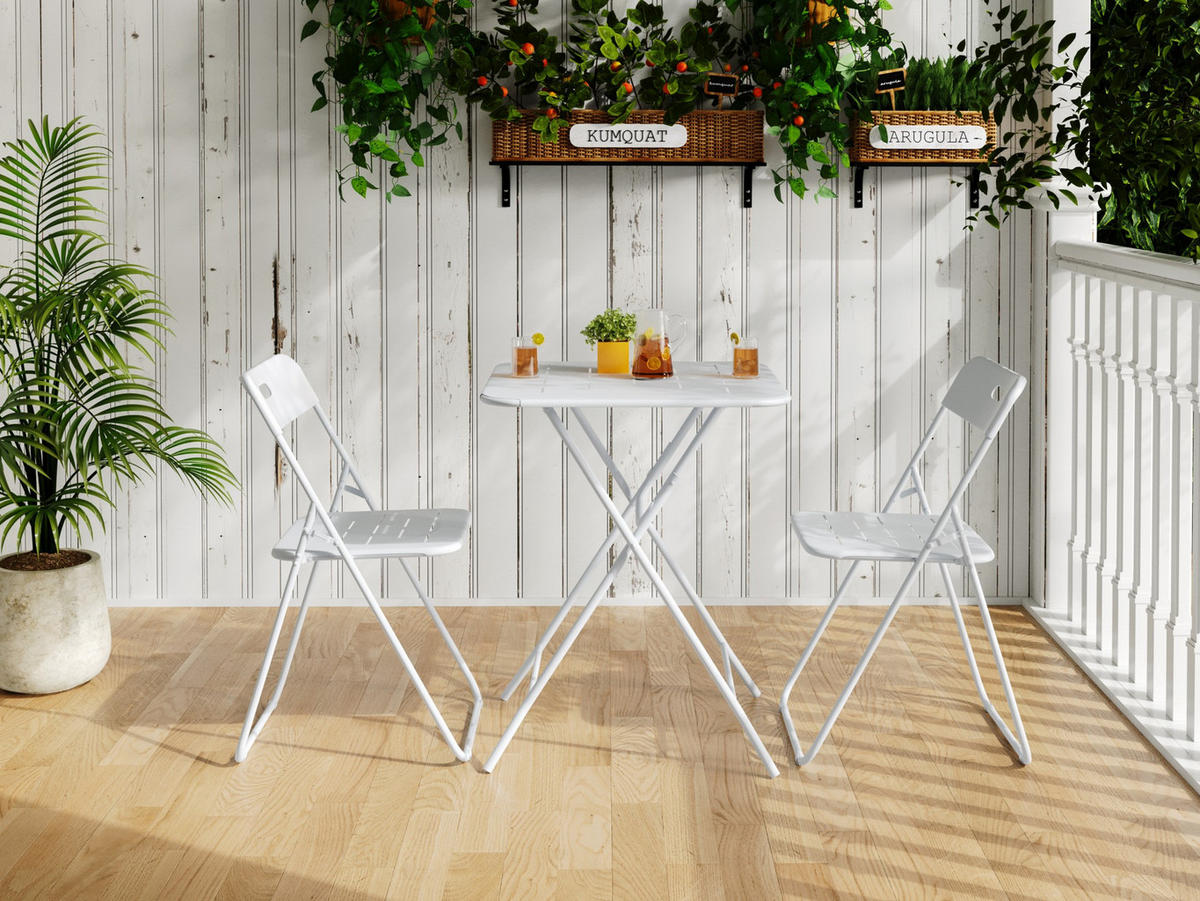 BALKONSET BISTRO SET,klappbar,Metall,für 2 Personen,Weiß - Weiß, Metall - LVHOM