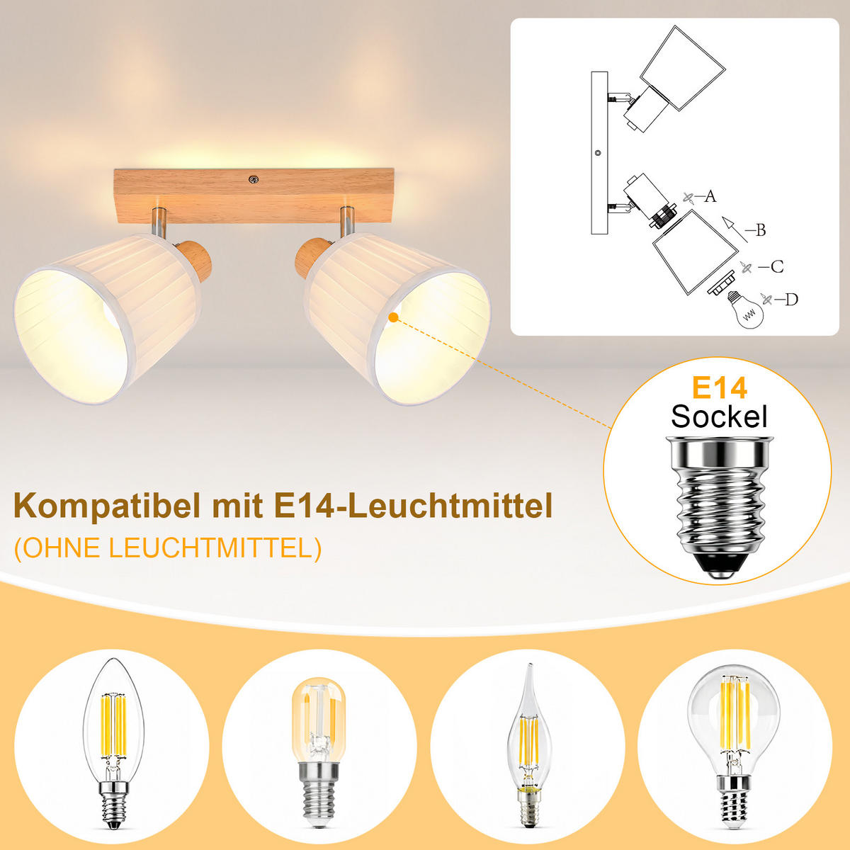 DECKENSTRAHLER Field II 30x19x25cm - Braun, Holz (30/19/25cm) - Nettlife