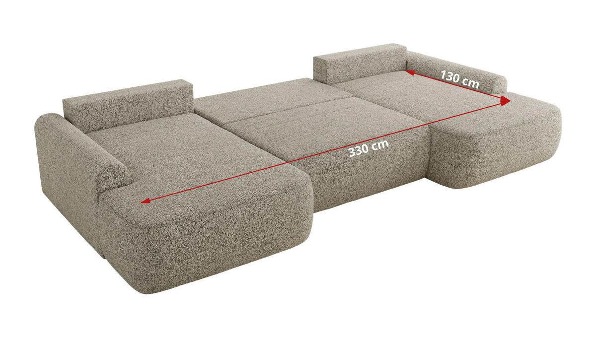 WOHNLANDSCHAFT CUBO U Beige Struktur - Beige/Schwarz, Kunststoff/Textil (370/100/187cm) - MKS