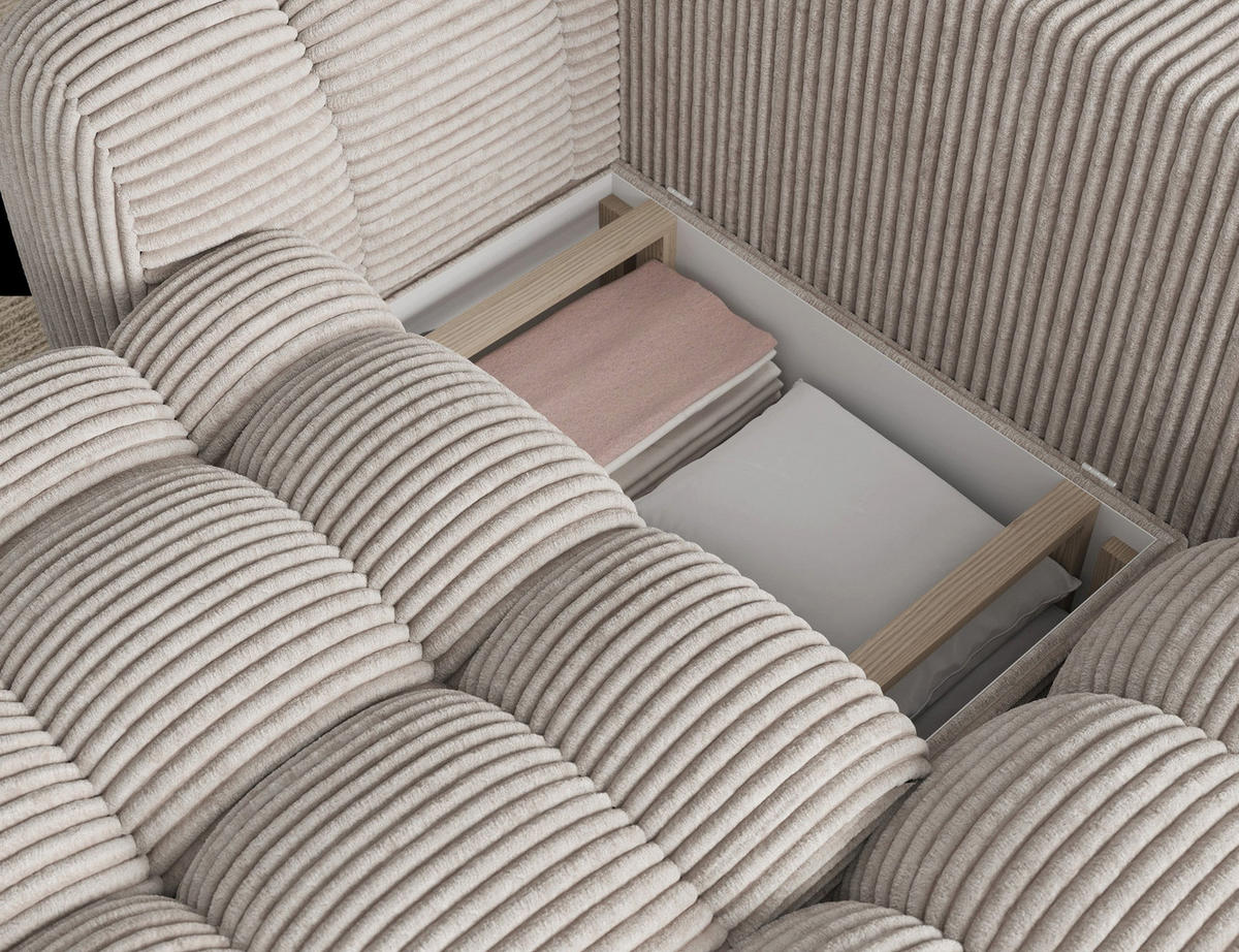ECKSOFA COZION L-Form mit Schlaffunktion & Bettkasten – Modernes 3-Sitzer Sofa, HR-Kaltschaum, Wellenfederung, 267 × 165 cm - Schwarz/Weiß, Kunststoff (267/165cm) - Wohnideebilder