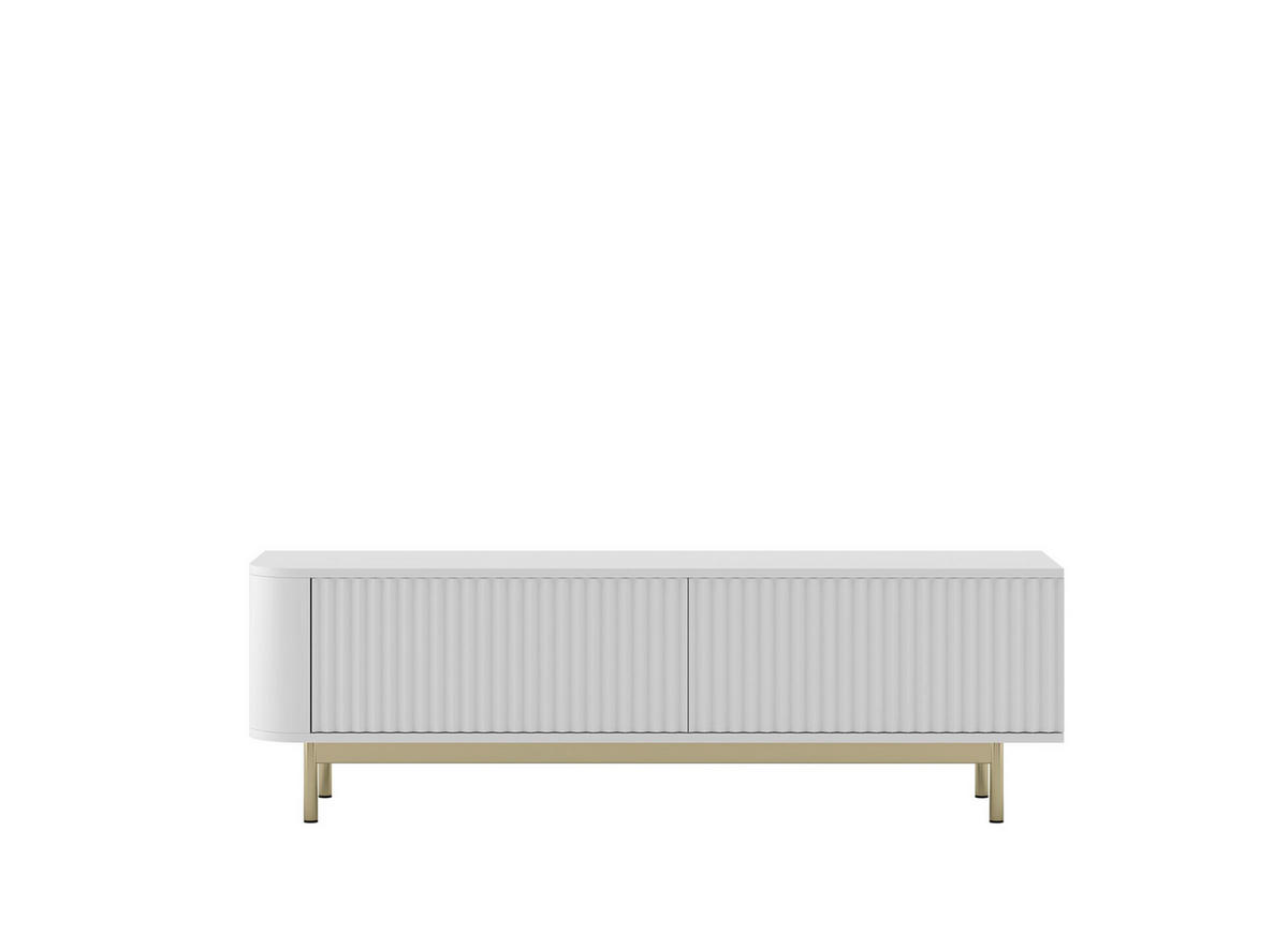 TV stolek Aurora bílý matný 140 cm se zlatým kovovým rámem - bílá/zlatá, kov/kompozitní dřevo (140/44/35cm) - Meble Lindner