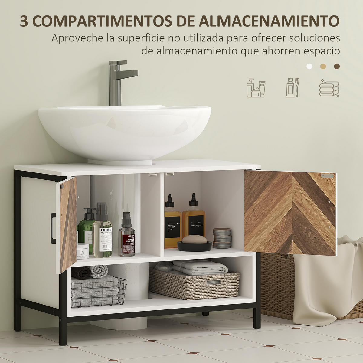 HÄNGESCHRANK Sahne und Walnuss 1 Stück - Beige, Metall (80/60/40cm) - GiPP