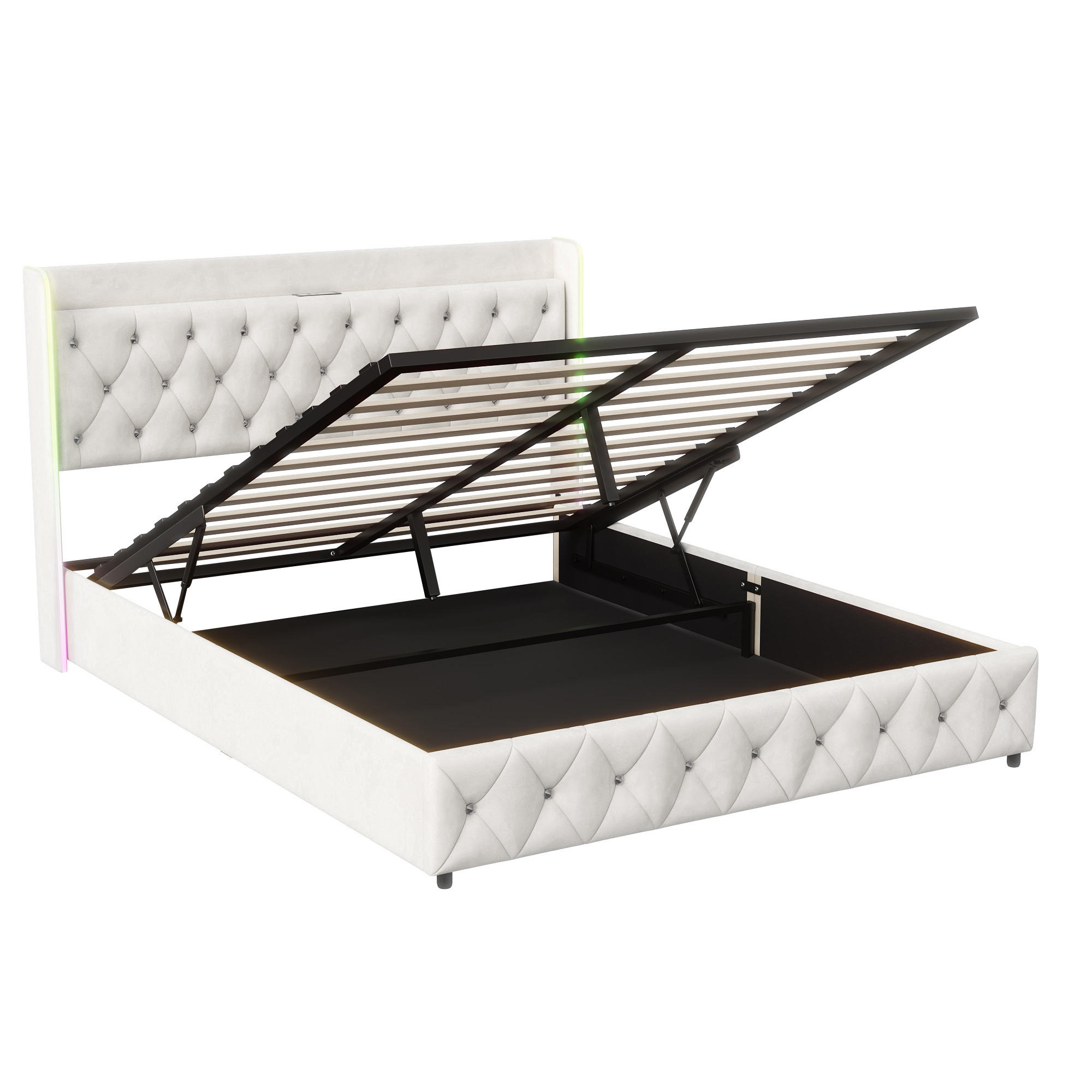POLSTERBETT 140x200 cm mit LED, USB-C, Lattenrost, Samt, Beige - Beige, Metall (160/200cm)