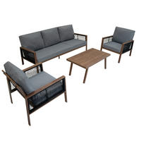 SOFAGARNITUR 4-teilige Aluminiummit schwarzer Rattan-Aufbewahrungsbox Holz - Braun, Metall