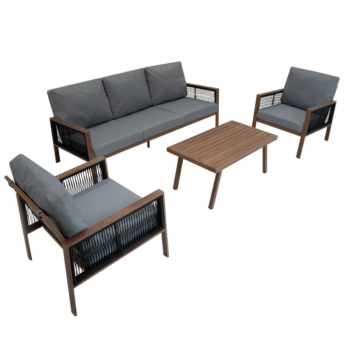 SOFAGARNITUR 4-teilige Aluminium Holz - Braun, Metall