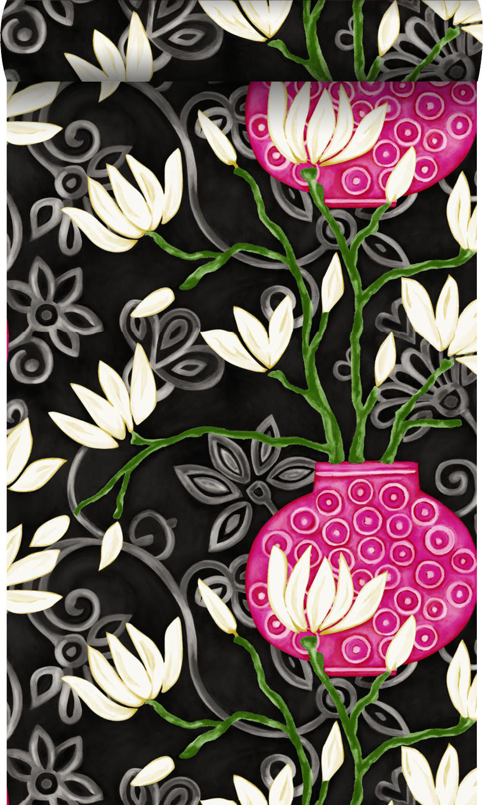 TAPETE Magnolie 53 cm x 10.05 m - Schwarz, Papier (53/1000cm) - Origin Wallcoverings