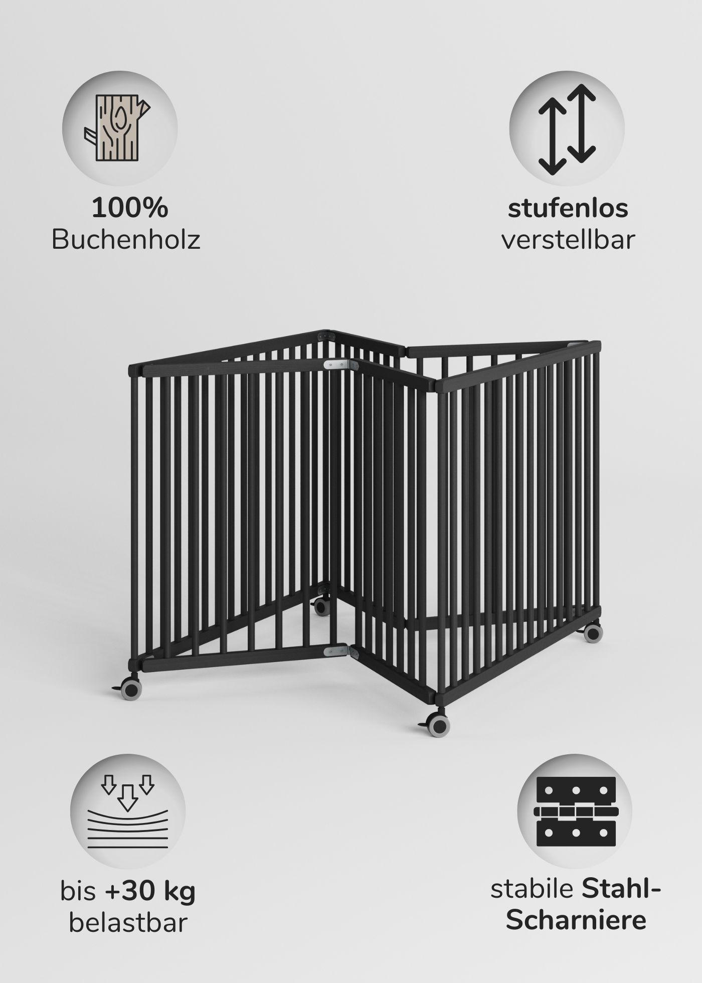 LAUFGITTER 100x100 cm faltbar - Black Edition - Schwarz, Holz (100/74/100cm) - Sämann – make a difference.