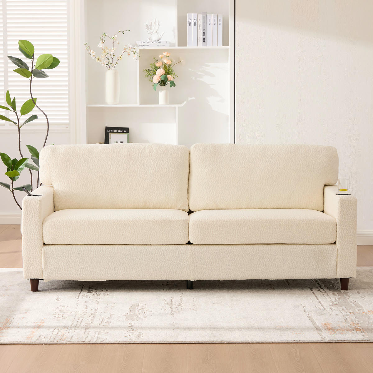 SOFA 2-Sitzer mit USB-C Anschluss & LED-Beleuchtung Chenille Beige 203/77,5/86 cm - Beige, Textil (203/86/77.5cm) - OKWISH