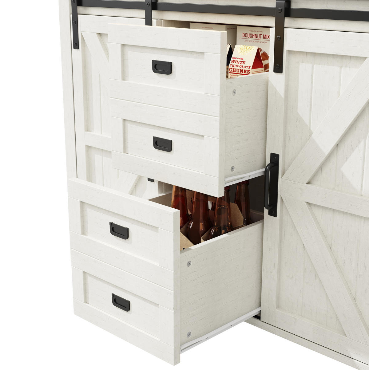 BUFFETSCHRANK, mit farbwechselnder LED-Beleuchtung und viel Stauraum, 115/40/174,7 cm, Weiß - Weiß, Holzwerkstoff (115/174.7/40cm) - Modfu