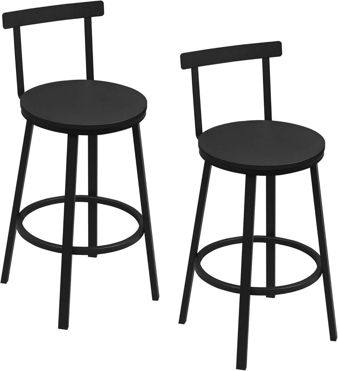 BARHOCKER 2er Set mit Lehne, Schwarz - Schwarz, Holzwerkstoff/Metall (51.5/89/51.5cm) - Woltu