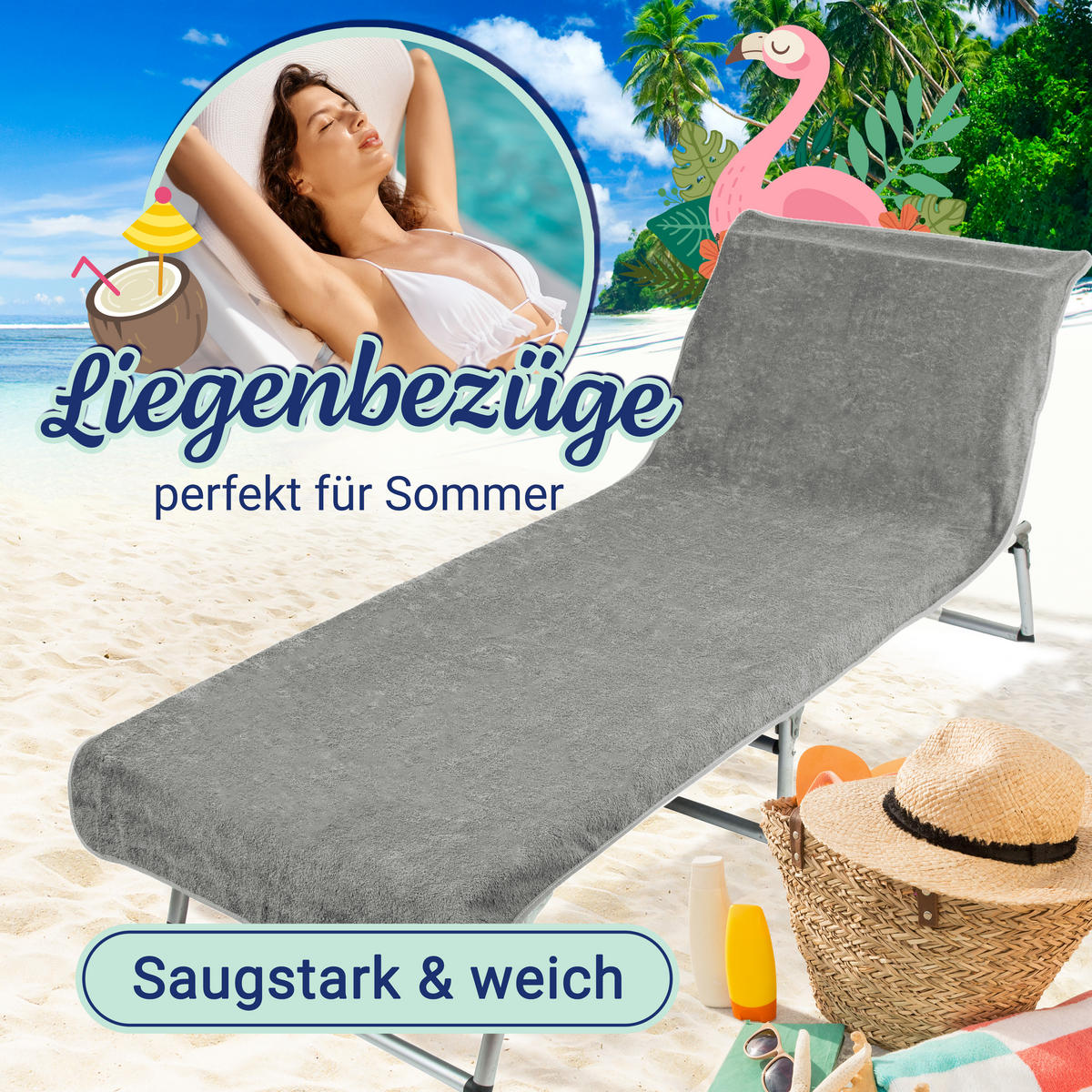 STRANDTUCH, 75x215 cm, 100% Baumwolle, Grau - Hellgrau, Textil (75/215cm) - Zollner