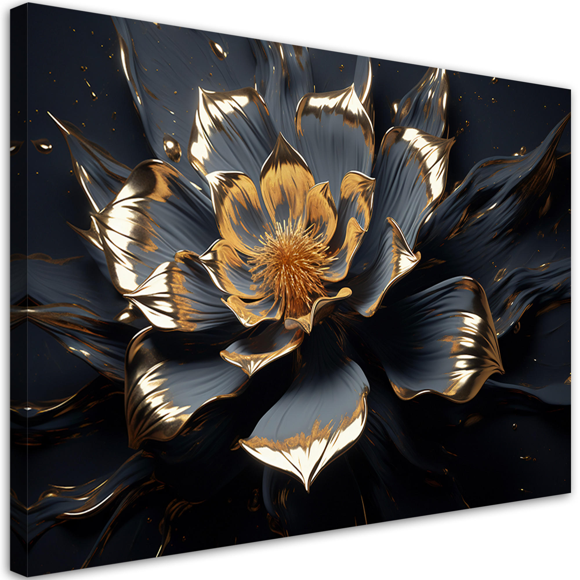 WANDBILD goldene blume abstrakt 3d - Schwarz, Textil (60/40cm) - Feeby
