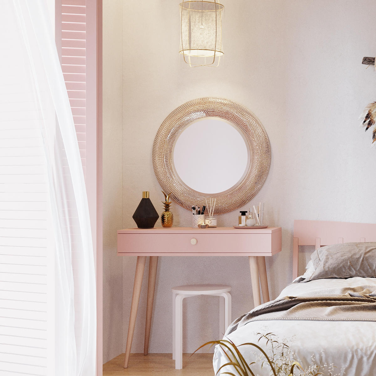 KONSOLE NATURA, 90 cm, Rosa, mit 1 Schublade - Rosa, Holz (90/80/31cm) - Excellent Home