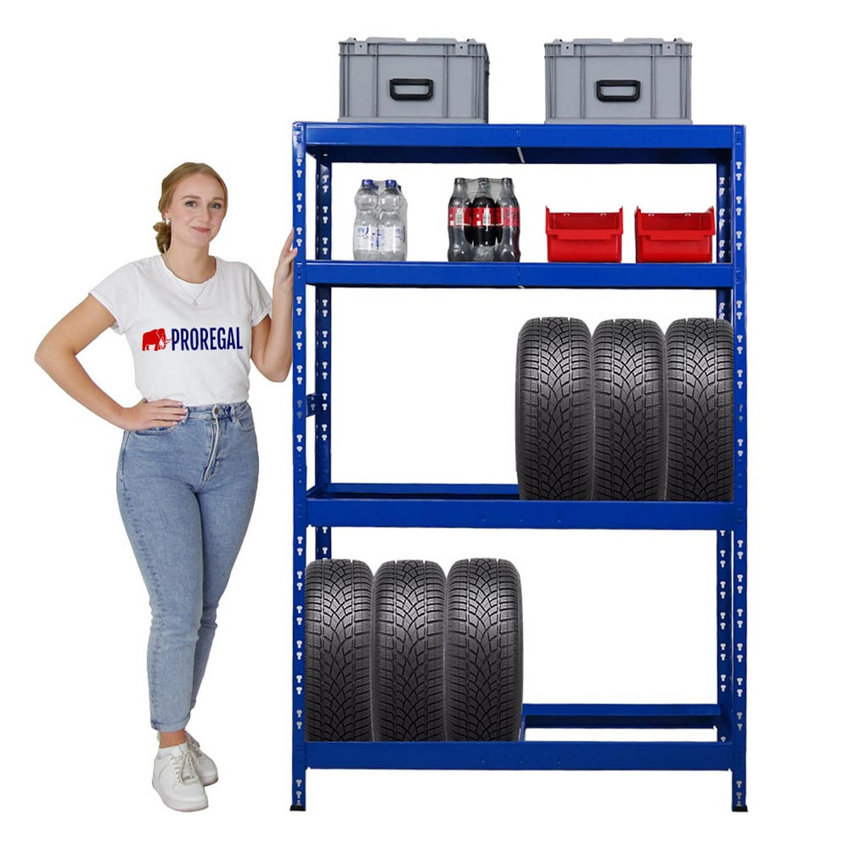 REIFENREGAL Tiger 2er-Set 180x120x40 cm bis zu 12 Reifen auf 2 Ebenen mit 2 Fachboden Blau - Blau, Metall (240/180/40cm) - PROREGAL