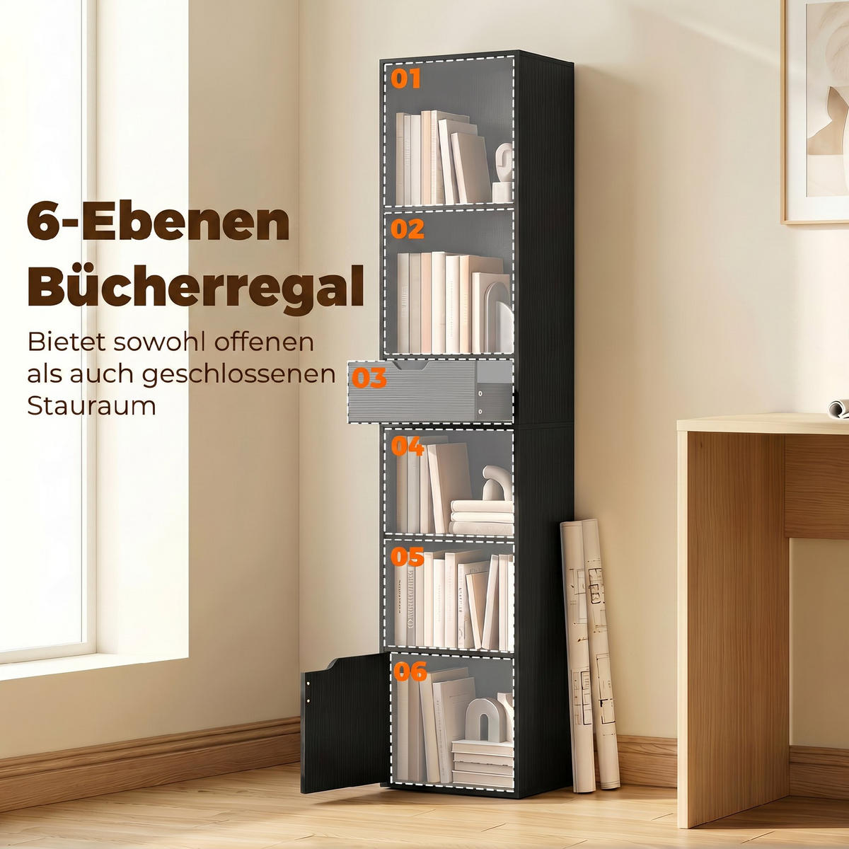 BÜCHERREGAL Spanplatte Schwarz - Schwarz, Holzwerkstoff (24/158/30cm) - HOMCOM
