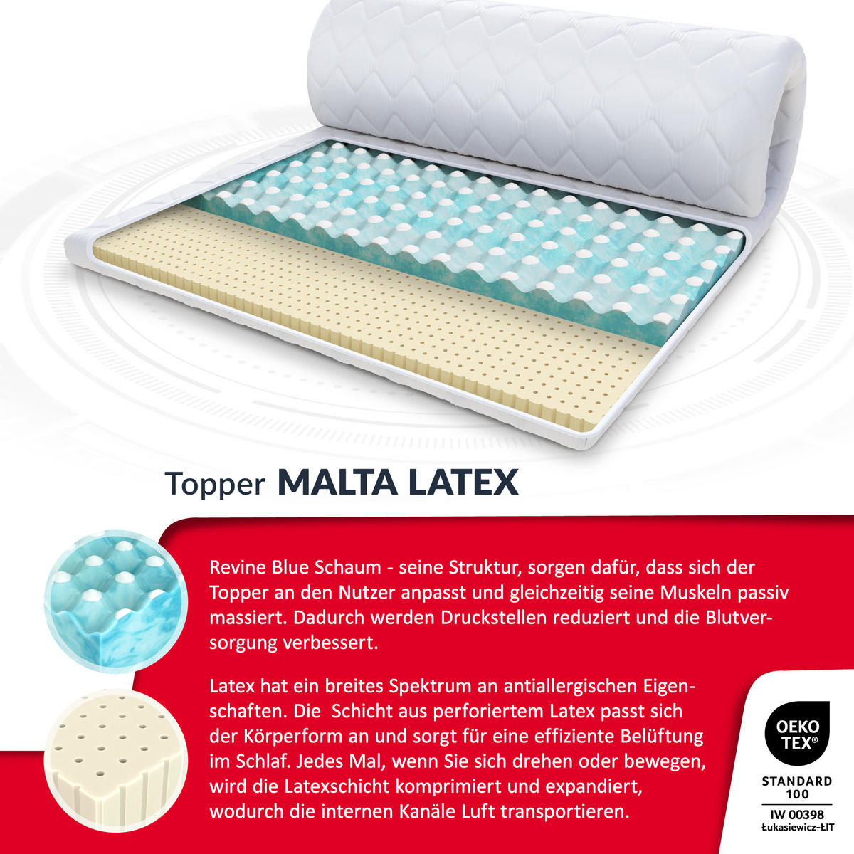 TOPPER Malta Latex 8 - Weiß, Textil (90/200cm) - FDM